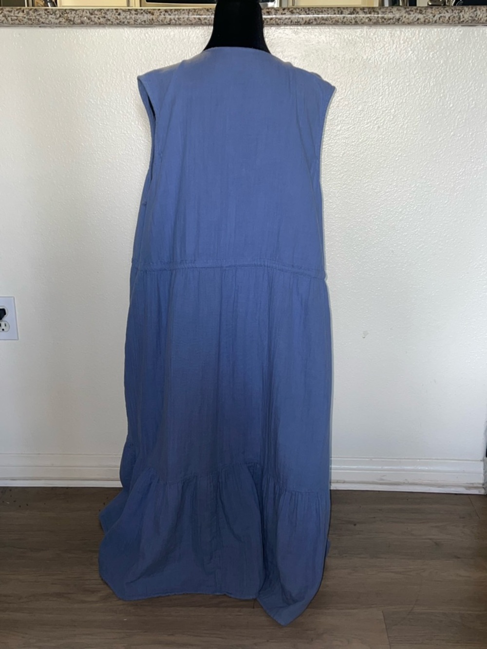 Blue 100% Cotton Sleeveless Spring Summer Picnic Boho Rodeo Dress - Picture 2 of 5
